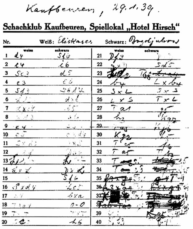 Erich Eliskases vs Efim Bogoljubov (1939)